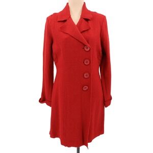 Clothes by Revue Red Wool Jacket Coat Lightweight Size L Button Front Artisan